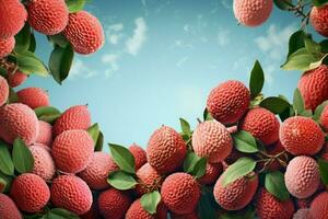 AI generated Vibrant Lychees mockup background. Generate Ai photo