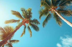 AI generated Lush Tropical palm trees view. Generate Ai photo