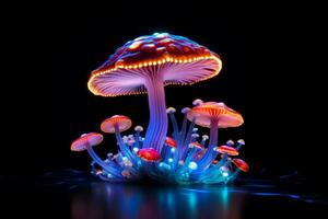 AI generated Magic fluorescent mushroom forest. Generate Ai photo