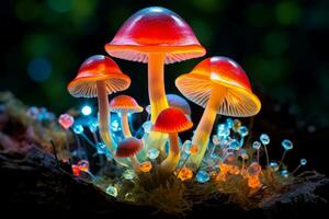 AI generated Luminescent Magic fluorescent mushroom forest. Generate Ai photo