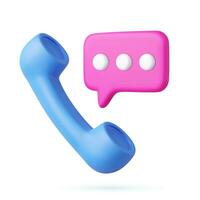 3d retro telephone receiver and speech bubble vector