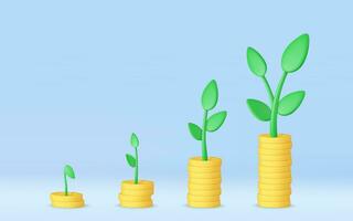 3d Coin stacks growing graph with trees vector