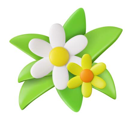 3d realistic daisies, grass and leaves