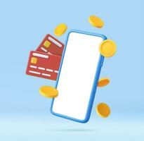 3D mobile phone with credit card vector