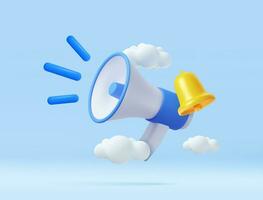 3D Cartoon Megaphone with Bell notification. vector