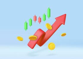 3d Growth stock diagram financial graph. candlestick with arrow up Trading stock or forex vector