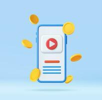 3d Social media mobile playing video make money vector