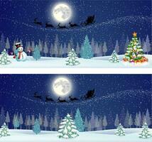 Cute snowman on the background of night sky vector