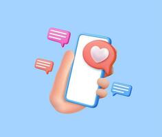 3D Like Icon with Heart and Smartphone vector