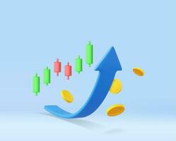 3d Growth stock diagram financial graph. candlestick with arrow up Trading stock or forex vector