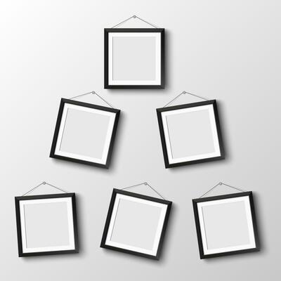 Six frames hang on wall