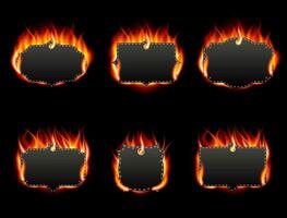 Realistic Fire Label Set on Dark Background vector