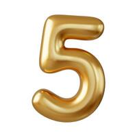 3d Number 5. Five Number sign gold color. vector
