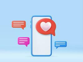 3D Like Icon with Heart and Smartphone vector