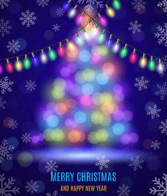 Shiny fir tree with Christmas lights.