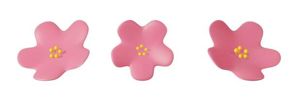 3D pink flowers with pink petals and yellow center vector