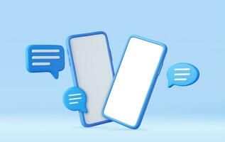 3D render smartphone with floating chat vector