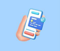 3D Hand holding mobile phone with credit card vector