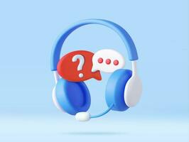 3D Call center. Headphones with speech bubble message. vector