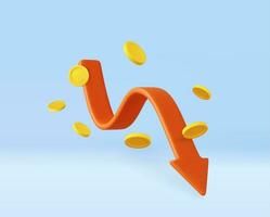 3d chart arrow and flying coins. vector