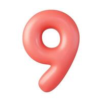 3d Number 9. nine Number sign red color. vector