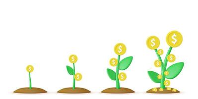 3d Growing money tree. vector