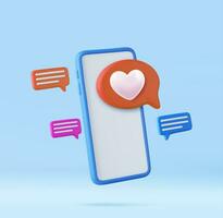 3D Like Icon with Heart and Smartphone vector