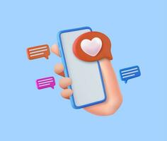 3D Like Icon with Heart and Smartphone vector