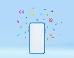 3d Mobile smart phone with celebratory confetti vector