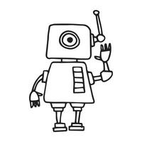 vector dibujo en garabatear estilo, linda robot. gracioso personaje para niños, negro y blanco línea dibujo.