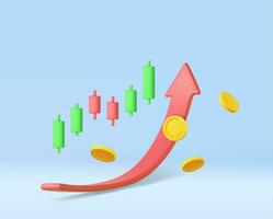 3d Growth stock diagram financial graph. candlestick with arrow up Trading stock or forex vector