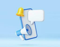 3D Phone with Megaphone and speech bubble. vector