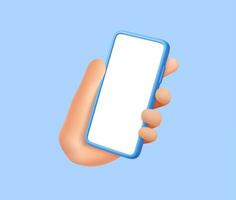 3D Hand holding mobile phone with empty screen vector