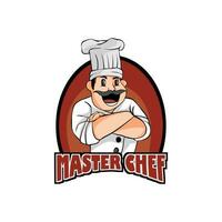 Cook, chef logo or label. Restaurant concept. Cartoon vector illustration