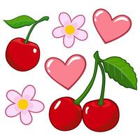 set of cherries with leaves vector