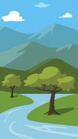 paisaje con arboles y montañas plano ilustración vector