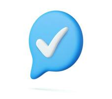 3d Blue yes check mark icon symbol or tick ok correct button vector