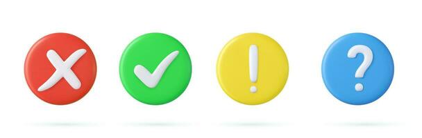 3d button , check mark, question, attention vector