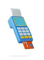 3d pos terminal con recibo y crédito tarjeta. vector