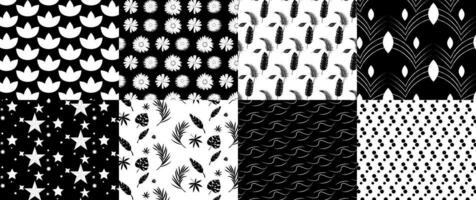 Collection of Geometric And Natural Background - Seamless Patterns - Vector Illustration - Black and White Patterns