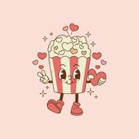 retro illustration of popcorn with hearts for lovers vector