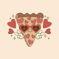 cute illustration of pizza with pepperoni wearing a heart glasses vector