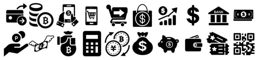 Set of fill icons related to payment methods. Linear icon collection. Editable stroke. Vector illustration