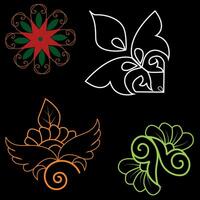 Free vector spring flower and leaves line art collection