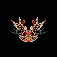 love swallows tattoo vector design