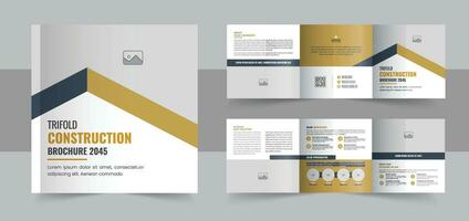 Construction and renovation square trifold brochure template design, Construction Square Trifold Brochure, Real Estate Company Template Design vector