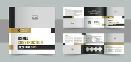 Construction and renovation square trifold brochure design template, Real estate brochure or building construction square trifold vector