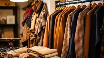 AI generated Menswear store in English countryside style, autumn winter clothing collection photo