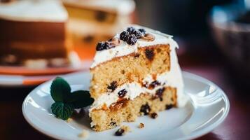 AI generated Christmas cake, holiday recipe and home baking, pudding with creamy icing for cosy winter holidays tea in the English country cottage, homemade food and cooking photo