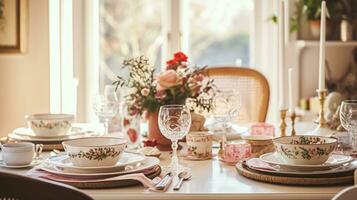 AI generated Christmas holiday family breakfast, table setting decor and festive tablescape, English country and home styling photo